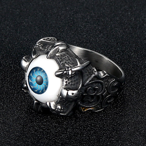 Punk-Inspired Domineering Demon's Eye Titanium Steel Ring for Men - Customizable Pupil Design