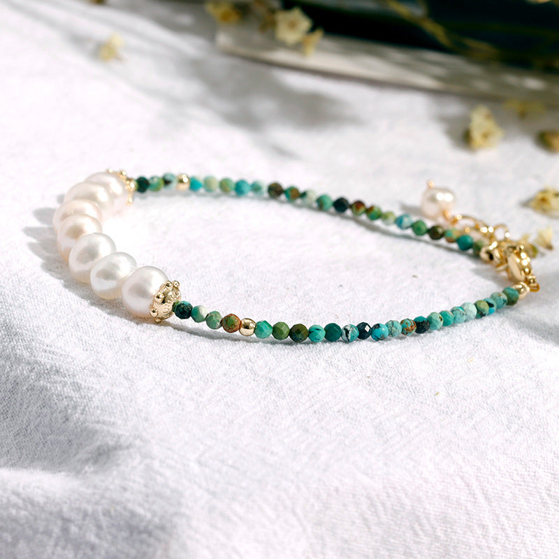 Patterson Cut Turquoise Mini Bracelet with Freshwater Pearl Ins