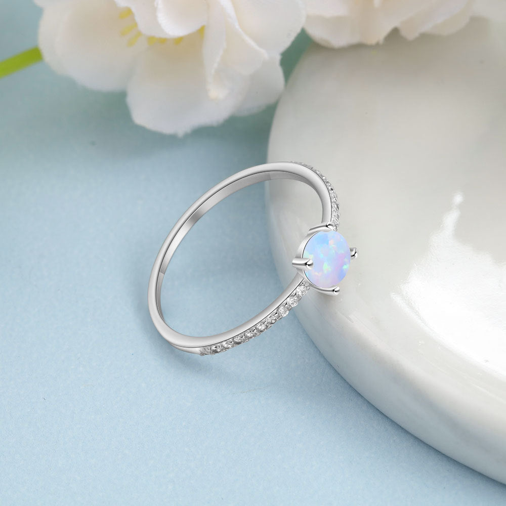 Round Opal Zircon Sterling Silver Ring Set