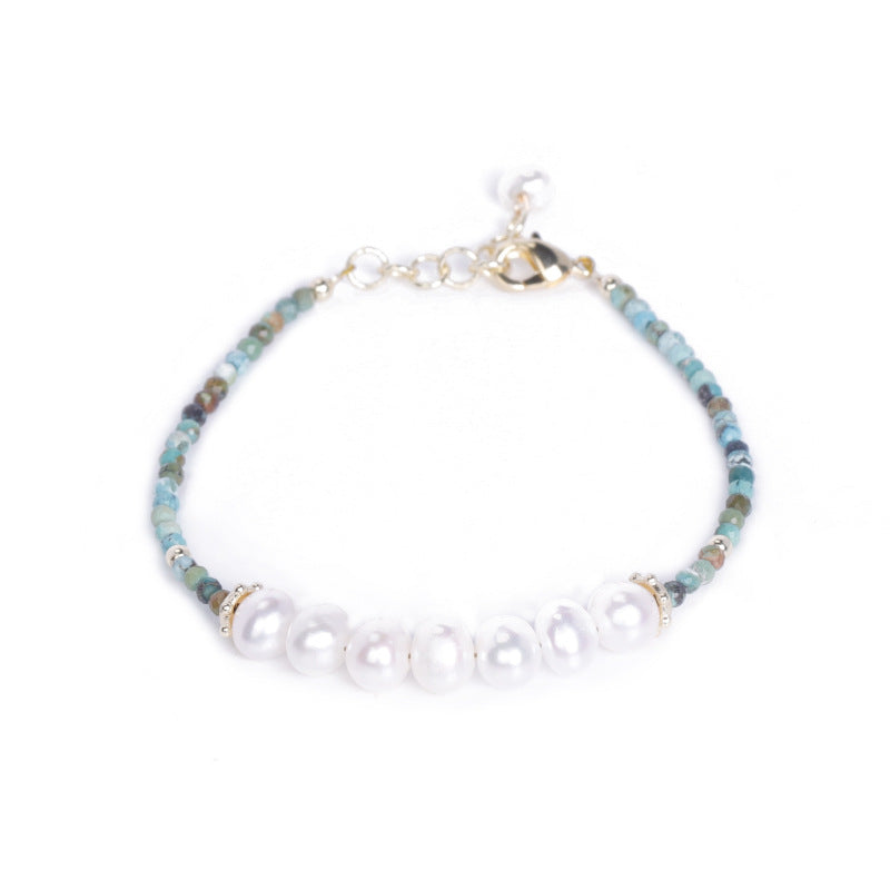 Patterson Cut Turquoise Mini Bracelet with Freshwater Pearl Ins