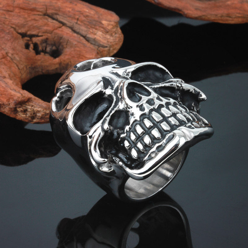 Custom Hipster Skull Titanium Steel Ring for Men - Wholesale European and American Style