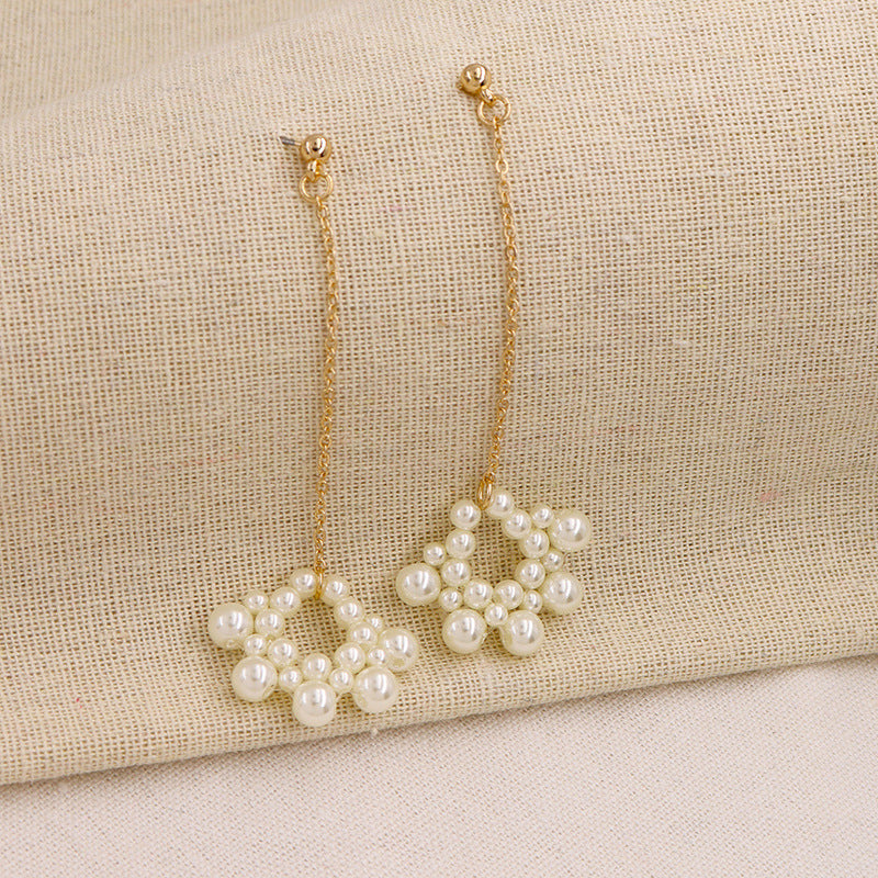 Pearl Braided Flower Pendant Earrings with Cross-border Charm