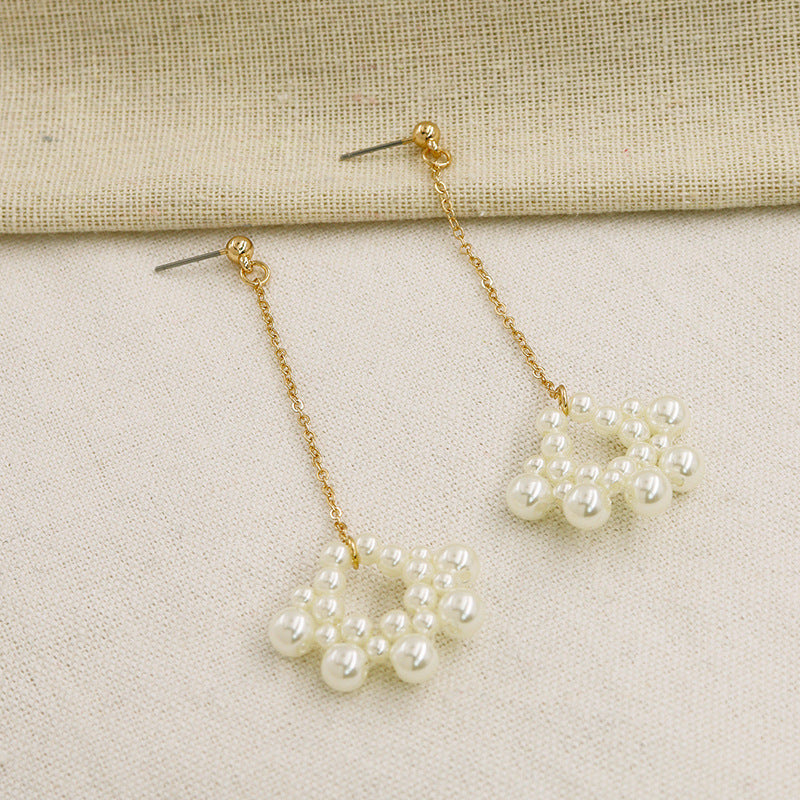 Pearl Braided Flower Pendant Earrings with Cross-border Charm