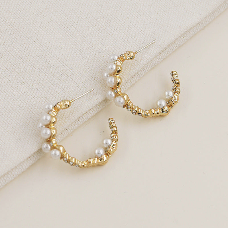 Elegant Cross-Border Metal Pearl Earrings by Planderful Collection