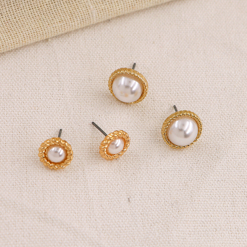 Dongdaemun Inspired Metal and Pearl Earring Set by Vienna Verve