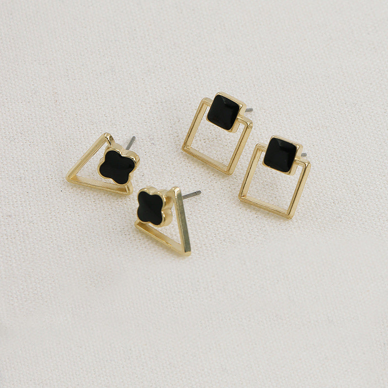 Chic Metallic Acrylic Flower Stud Earrings Set - Japanese & Korean Fashion Collection