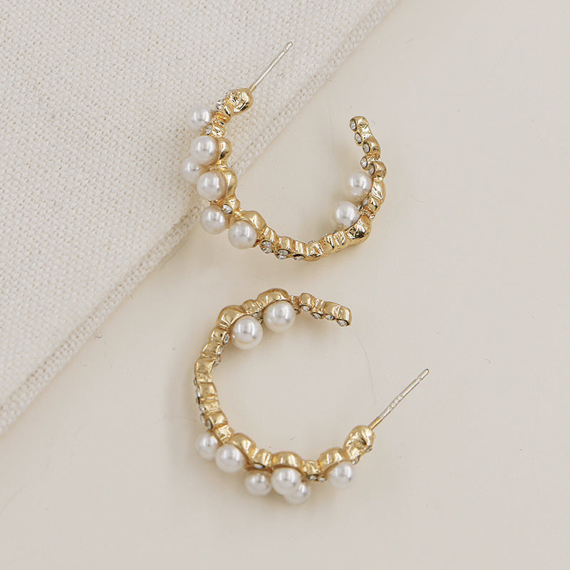 Elegant Cross-Border Metal Pearl Earrings by Planderful Collection