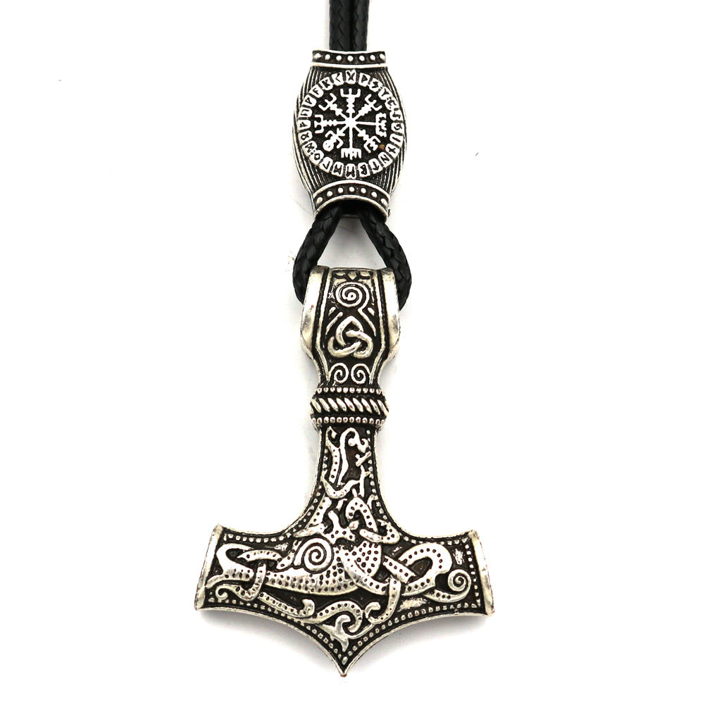 Viking Thor Hammer Metal Necklace with Rune Beads - Norse Legacy Collection - Men's Nordic Mythology Accessory