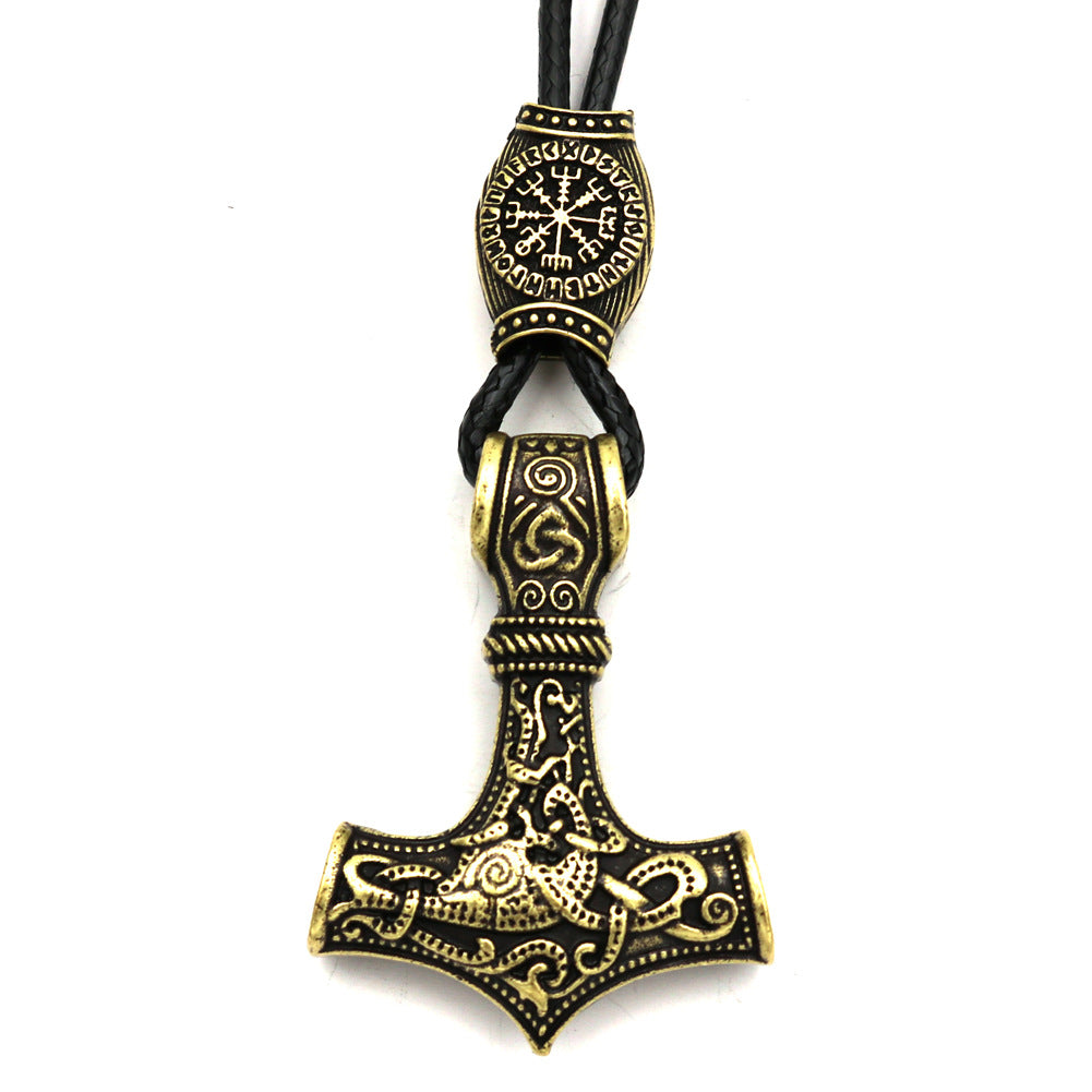 Viking Thor Hammer Metal Necklace with Rune Beads - Norse Legacy Collection - Men's Nordic Mythology Accessory