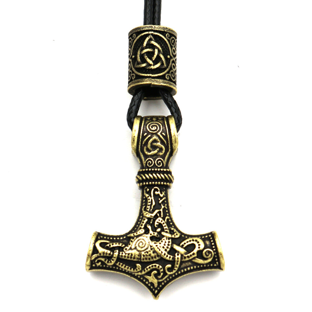 Viking Thor Hammer Metal Necklace with Rune Beads - Norse Legacy Collection - Men's Nordic Mythology Accessory