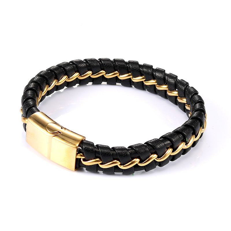 Titanium Steel Retro Punk Men's Leather Rope Bracelet - Stylish Stainless Steel Jewelry for Men