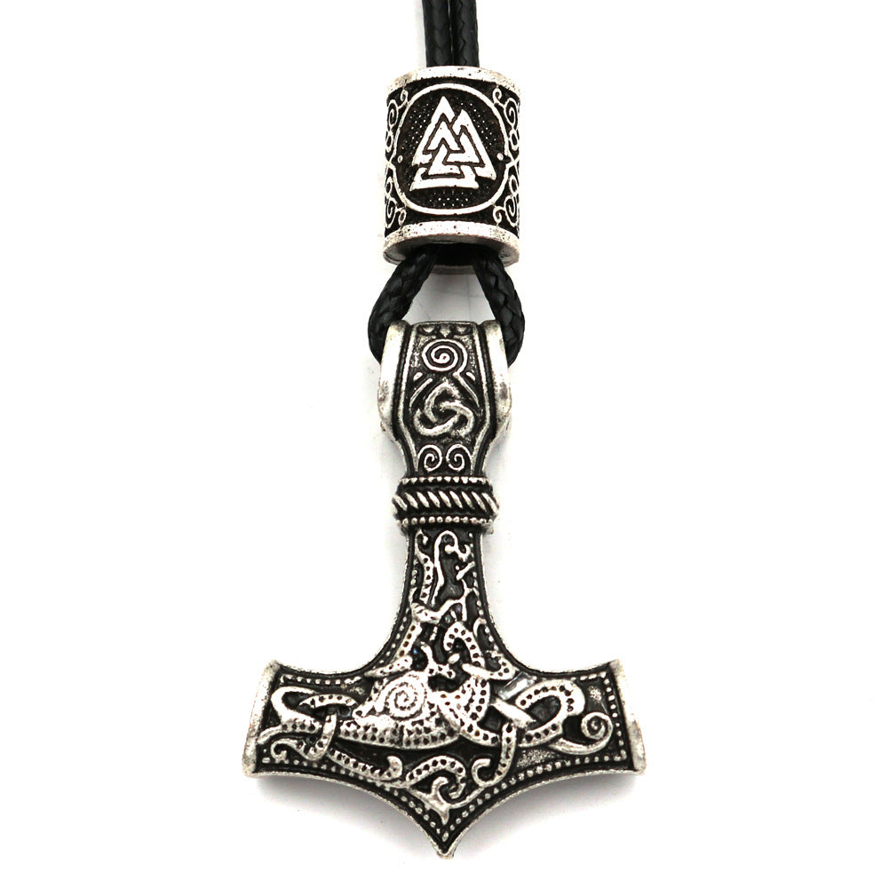 Viking Thor Hammer Metal Necklace with Rune Beads - Norse Legacy Collection - Men's Nordic Mythology Accessory