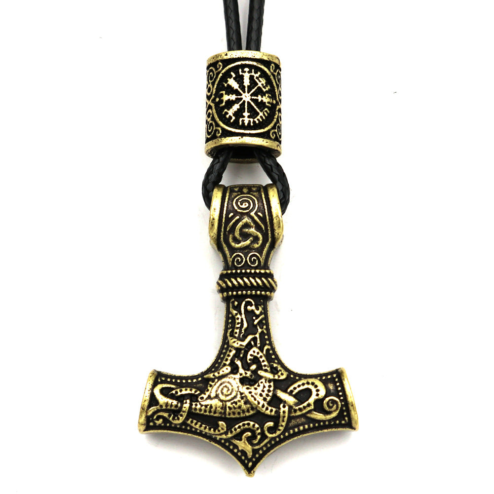 Viking Thor Hammer Metal Necklace with Rune Beads - Norse Legacy Collection - Men's Nordic Mythology Accessory