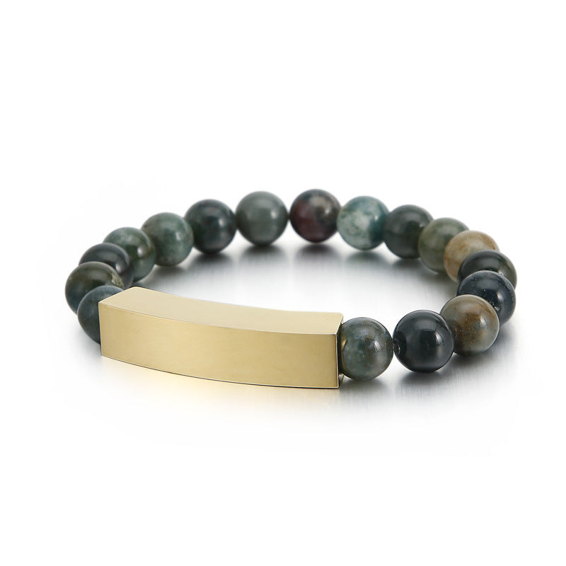 Creative Curved Lettering Stainless Steel Bracelet with Handmade Agate Stone for Men