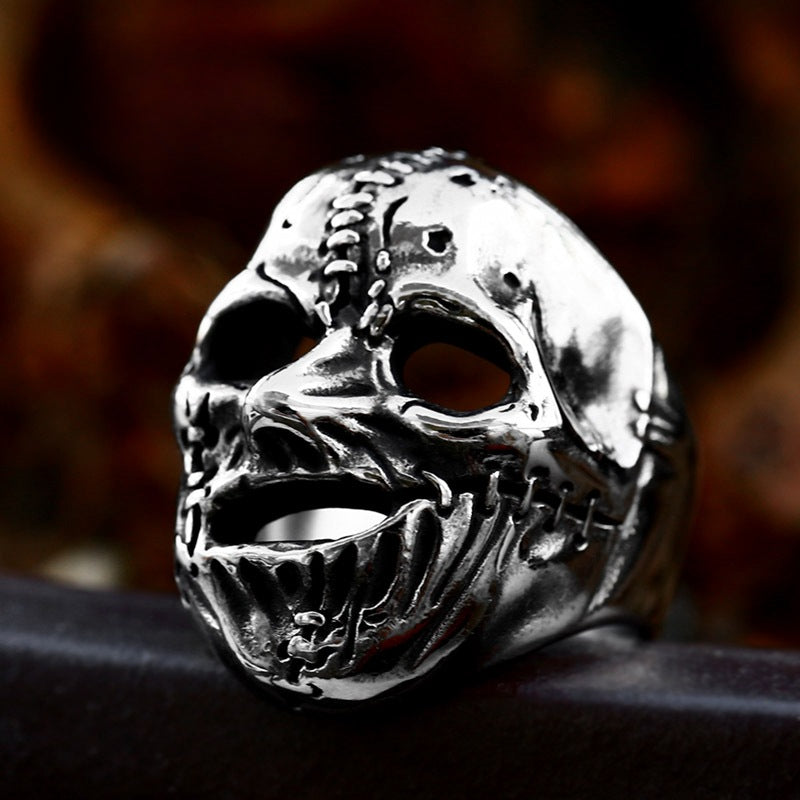 Wholesale Titanium Steel Punk Skull Ring - Cross-Border Clown Mask Design for Men