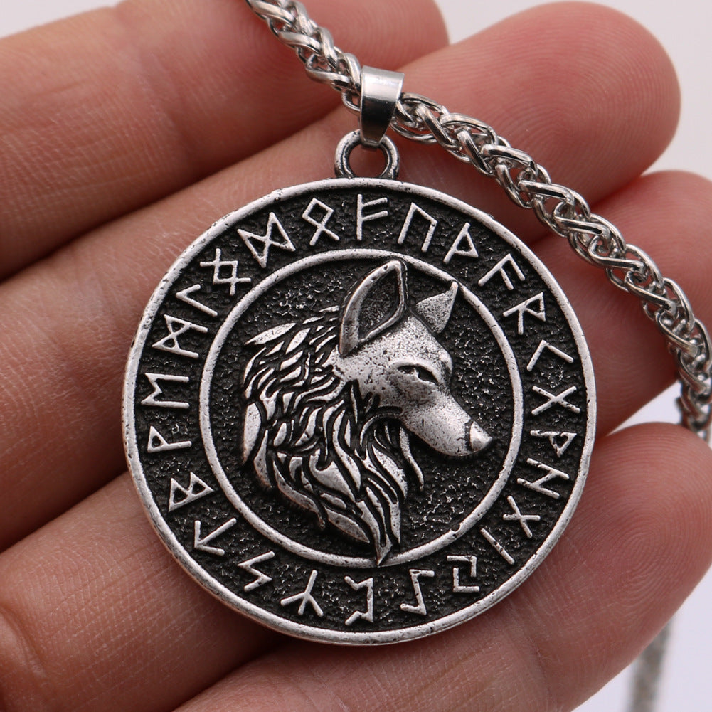 European and American Exclusive: Viking Wolf Head Rune Necklace - Premium Metal Men's Pendant