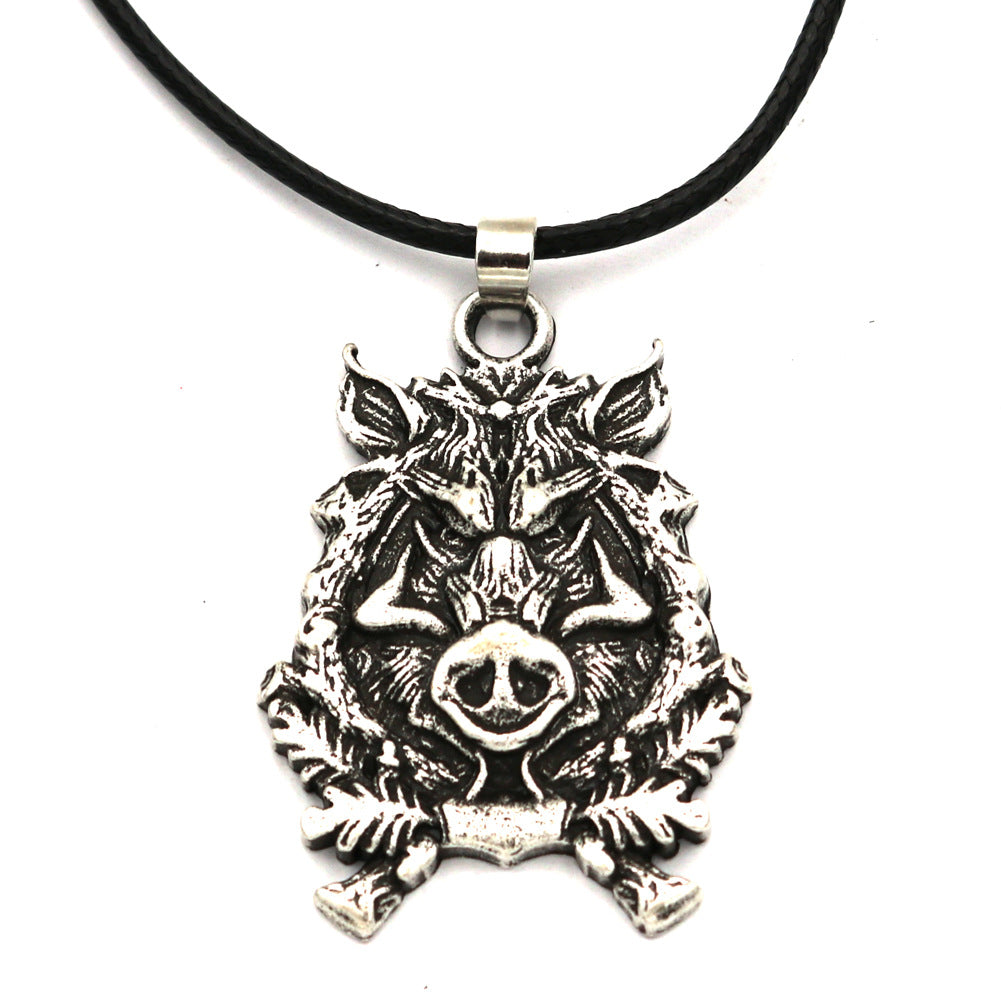 Norse Legacy Wild Boar Necklace with Pirate Amulet Pendants