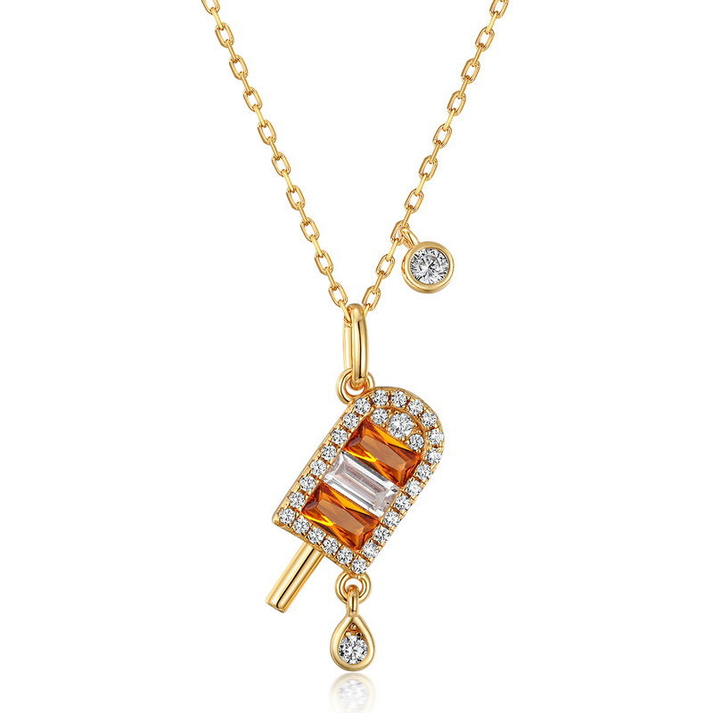 Orange Flavor Popsicle Pendant Zircon Sterling Silver Necklace