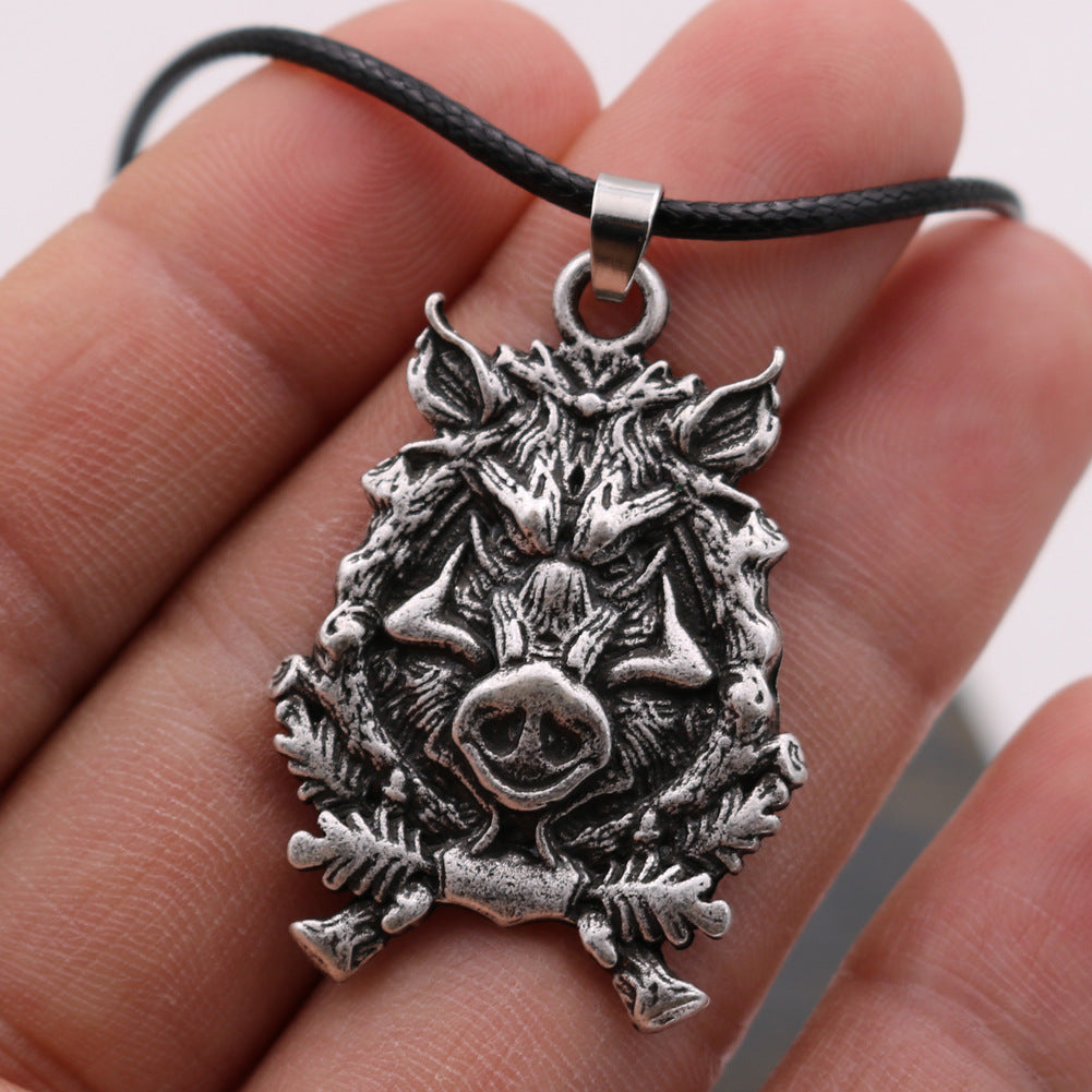 Norse Legacy Wild Boar Necklace with Pirate Amulet Pendants