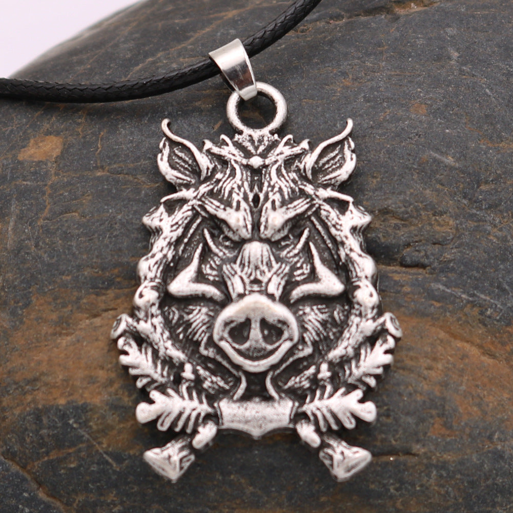 Norse Legacy Wild Boar Necklace with Pirate Amulet Pendants