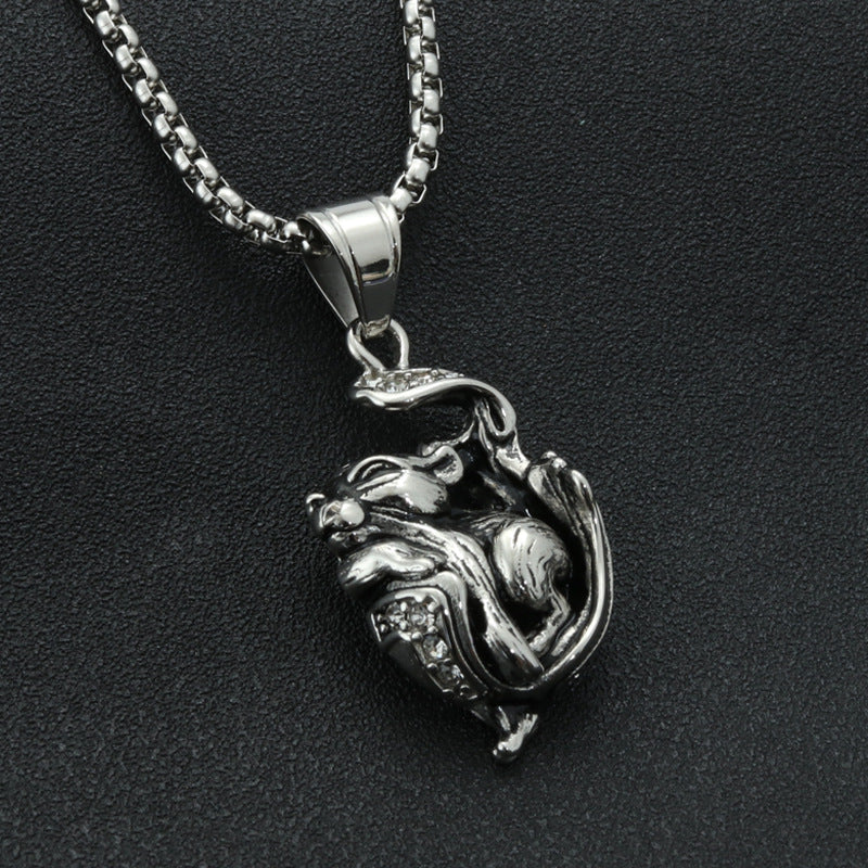 Titanium Steel Tiger Pendant Necklace - Stylish Punk Hip Hop Design for Men with Zircon Accents