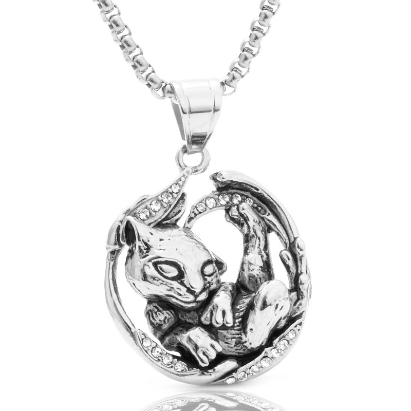 Titanium Steel Tiger Pendant Necklace - Stylish Punk Hip Hop Design for Men with Zircon Accents