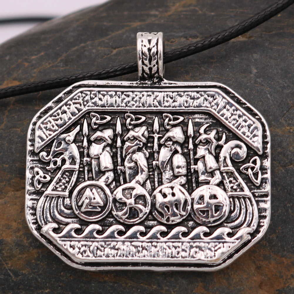 Norse Legacy Viking Necklace with Odin Warship Pendant