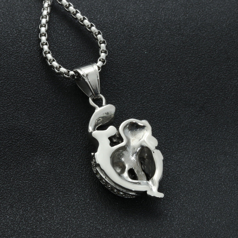 Titanium Steel Tiger Pendant Necklace - Stylish Punk Hip Hop Design for Men with Zircon Accents