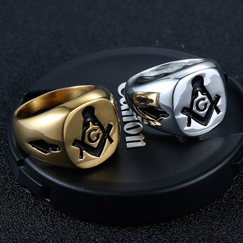 Titanium Steel Freemasonry Ring - Vintage Punk Men's Jewelry for Modern Style