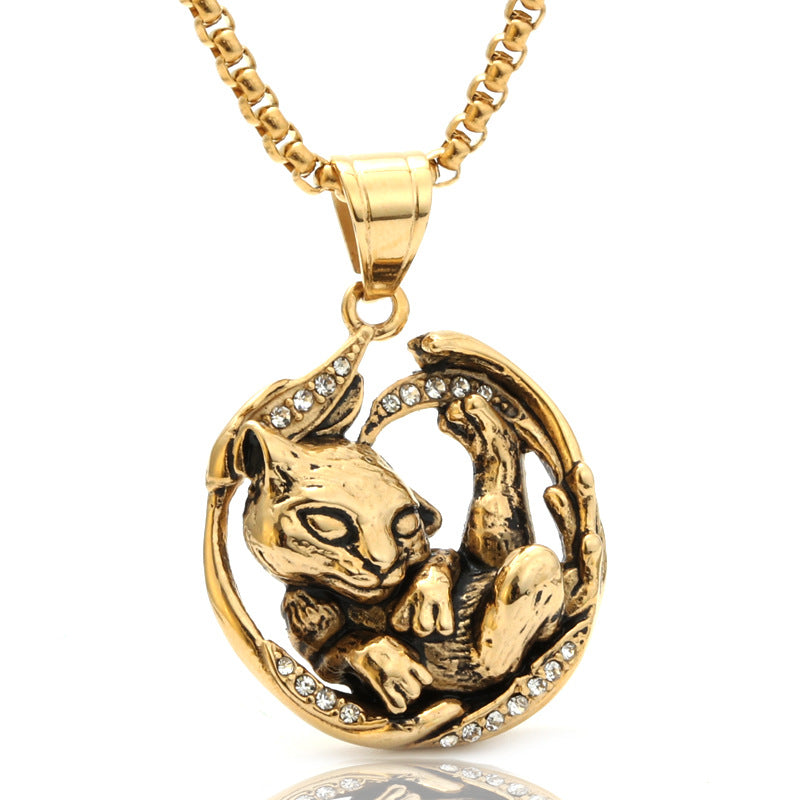 Titanium Steel Tiger Pendant Necklace - Stylish Punk Hip Hop Design for Men with Zircon Accents