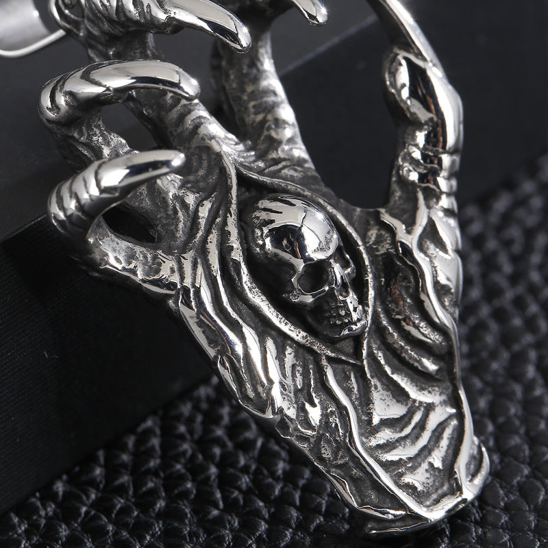 Domineering Devil's Hand Stainless Steel Dragon Claw Skull Pendant - Retro Titanium Steel Jewelry for Men