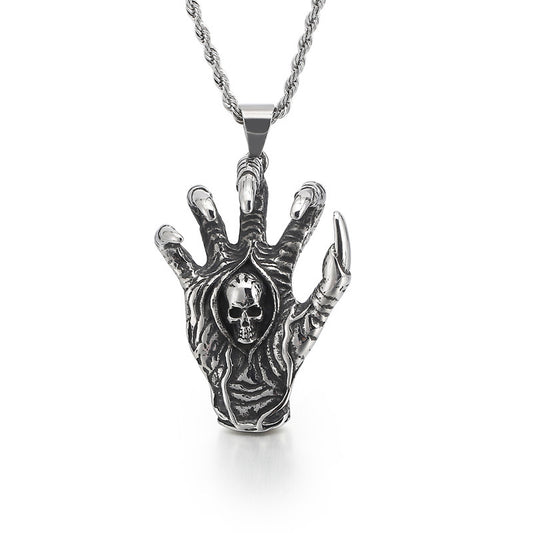 Domineering Devil's Hand Stainless Steel Dragon Claw Skull Pendant - Retro Titanium Steel Jewelry for Men