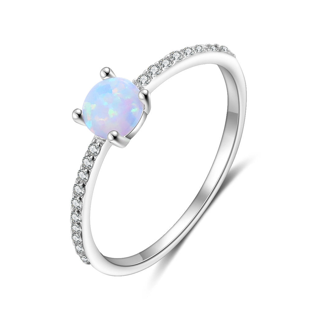 Round Opal Zircon Sterling Silver Ring Set