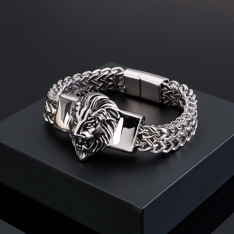 Men's Retro Lion Head Titanium Steel Bracelet - Personalized Stainless Steel Jewelry for Everyday Wear