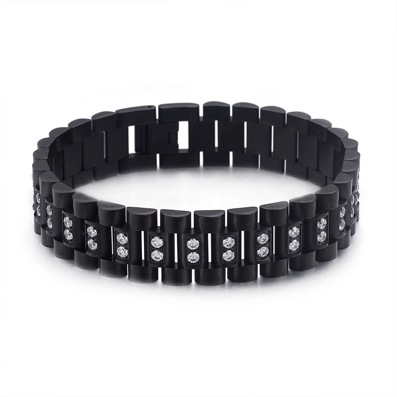 Men's Stylish Titanium Steel Bracelet with Zircon Accents - Simple and Elegant Design