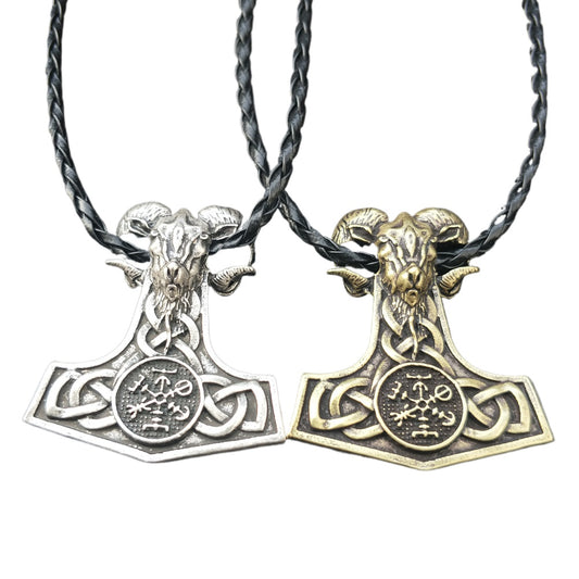 Viking Myth Mjolnir Goat Hammer Pendant Necklace for Men