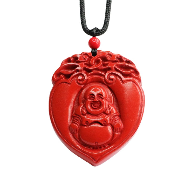 Cinnabar Pendant Red Sand Buddha in Heart Pendant Jewelry Gift