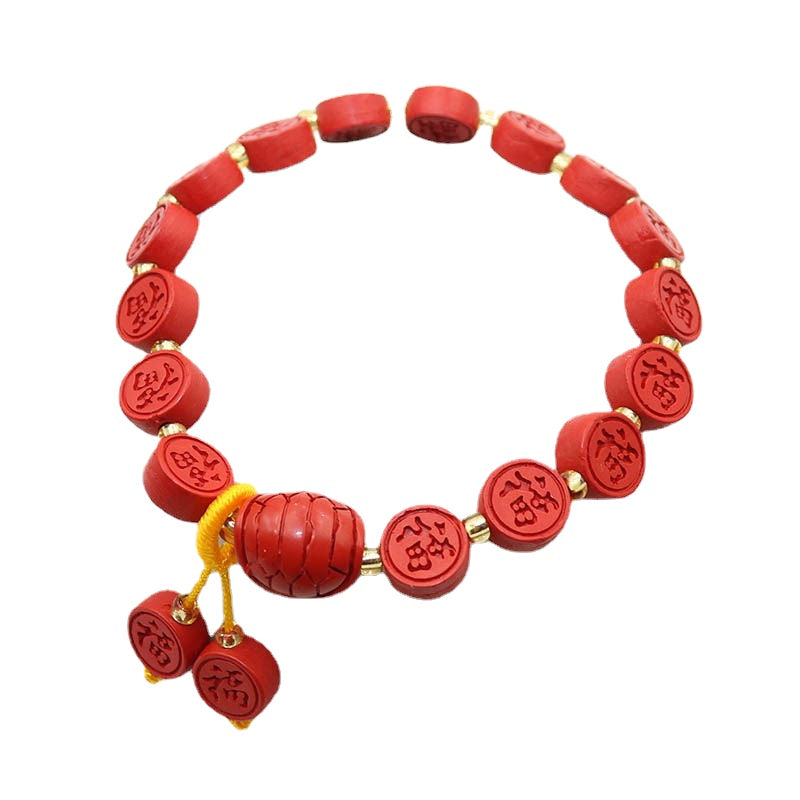 Red Sand and Sterling Silver Cinnabar Blessing Bracelet