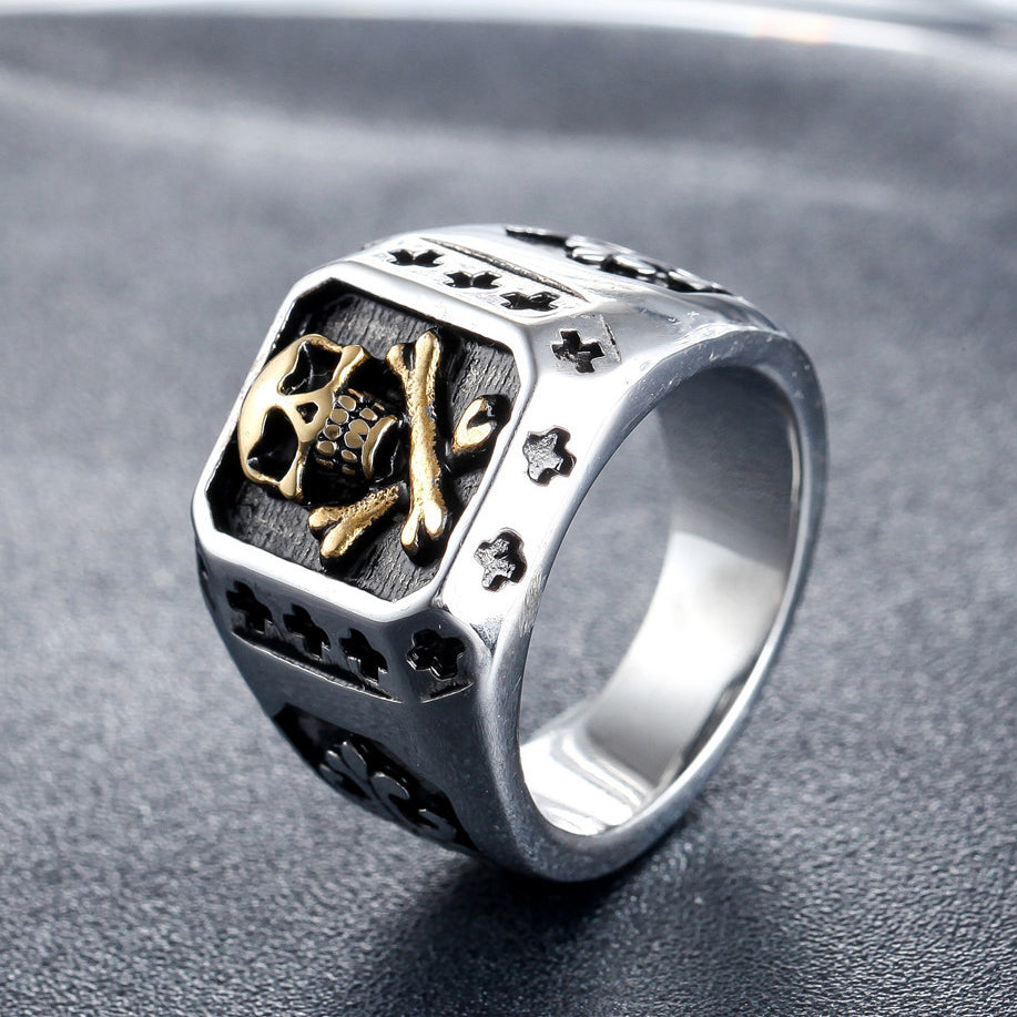 Halloween Skull Cross Square Titanium Steel Ring for Men