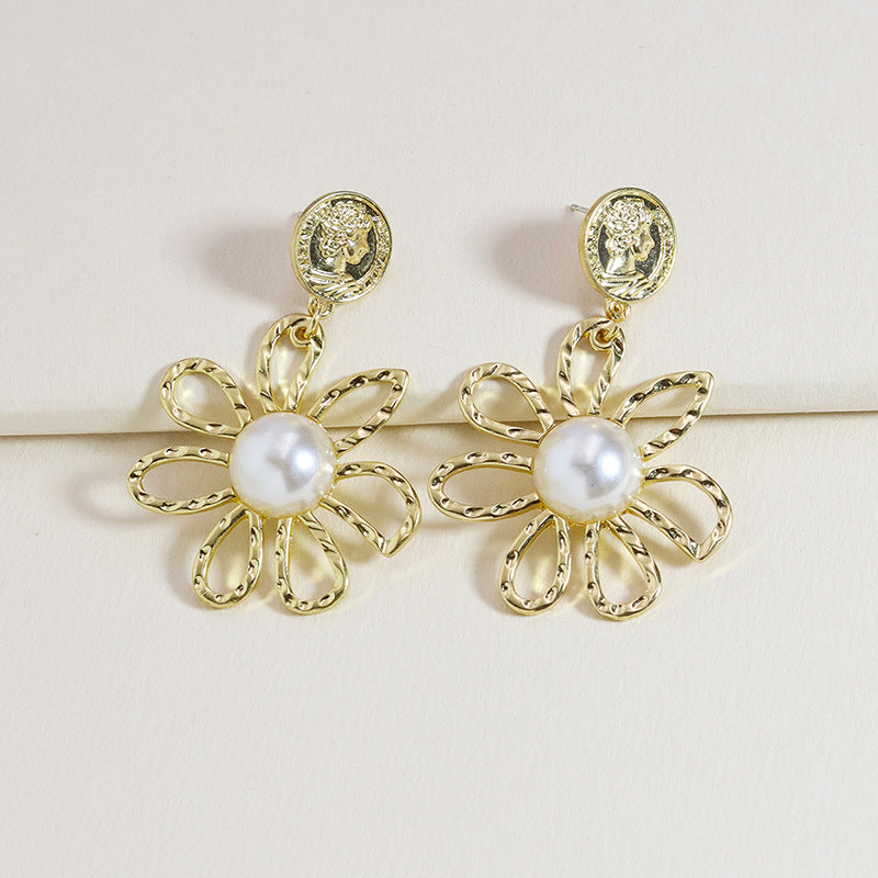 Metallic Blooms Earrings Set with Pearl Accents