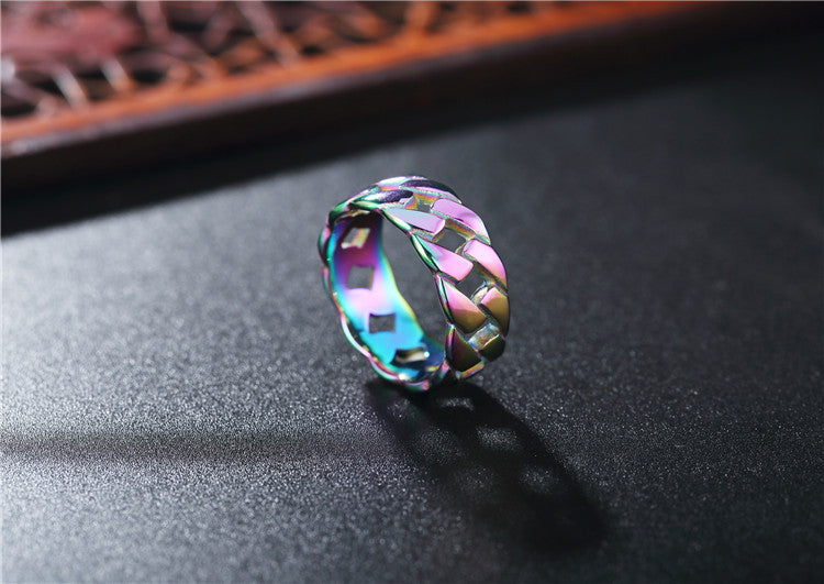 Everyday Genie Titanium Steel Men's Ring with Colored Retro Bicycle Chain Design