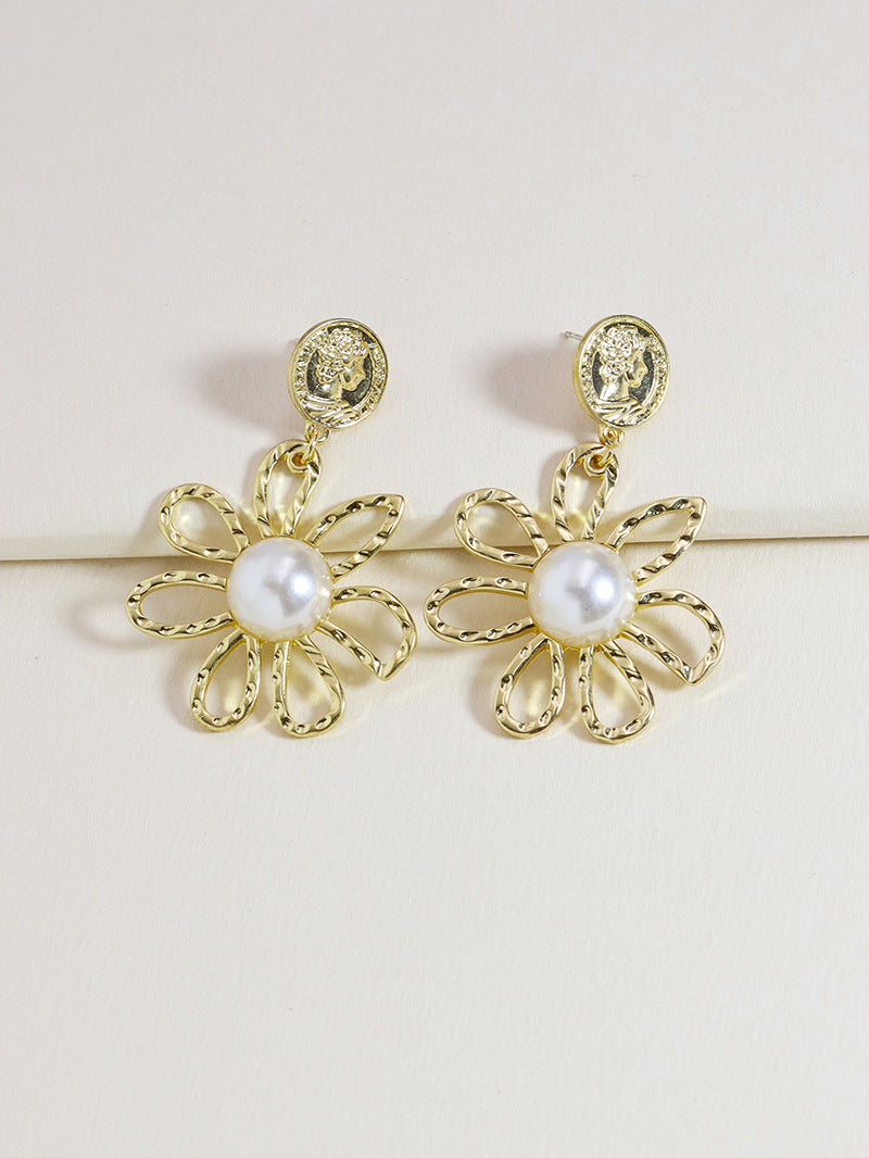 Metallic Blooms Earrings Set with Pearl Accents