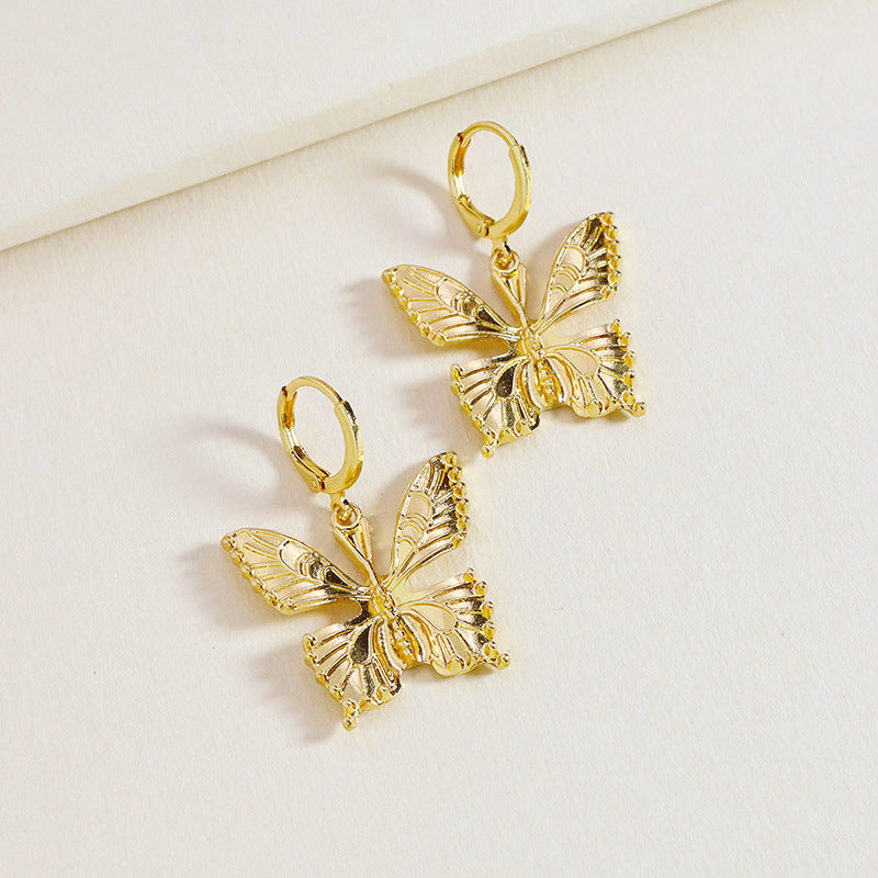 Metallic Butterfly Earrings with Cross-Border Charm