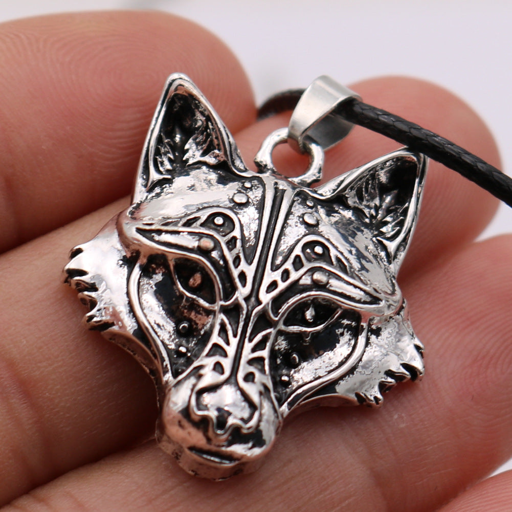 Viking Odin Wolf Head Pendant - Men's Nordic Myth Amulet Necklace