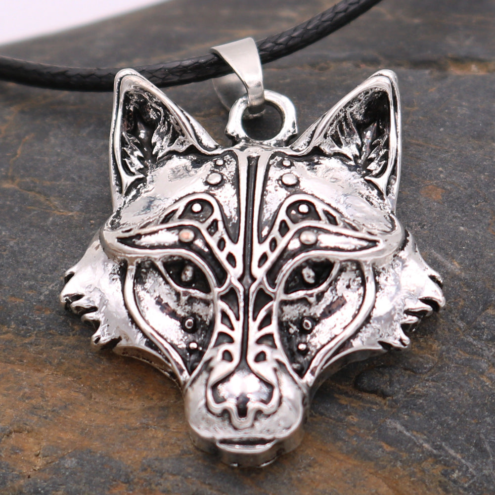 Viking Odin Wolf Head Pendant - Men's Nordic Myth Amulet Necklace