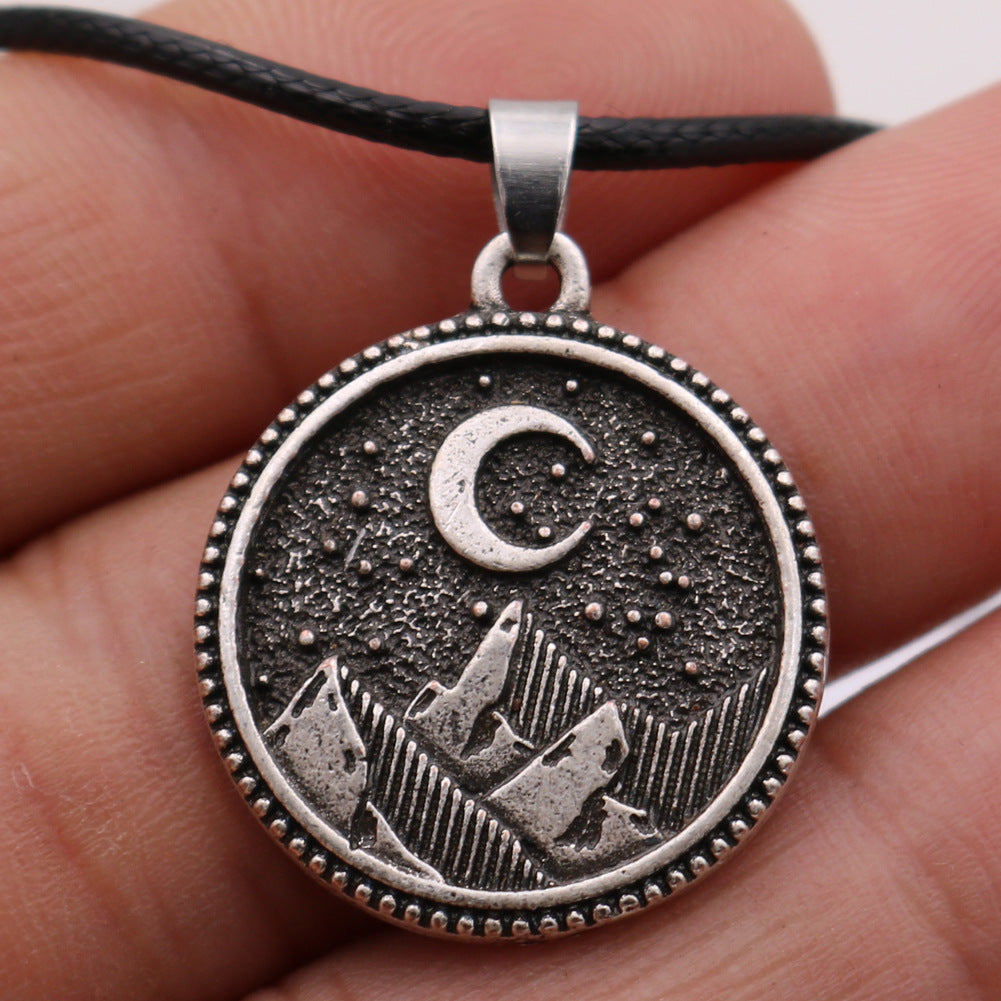 Moonlit Mountain Peak Necklace - Nordic Inspired Men's Metal Accessory