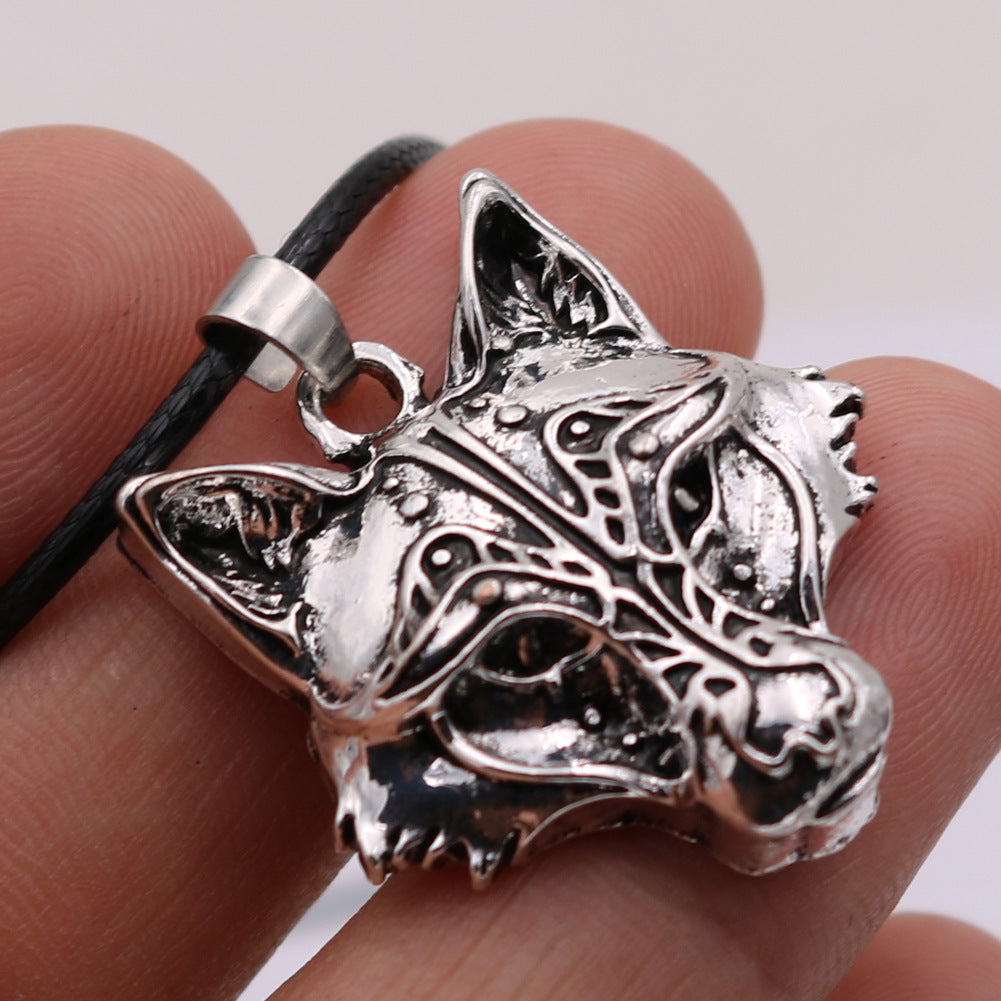 Viking Odin Wolf Head Pendant - Men's Nordic Myth Amulet Necklace