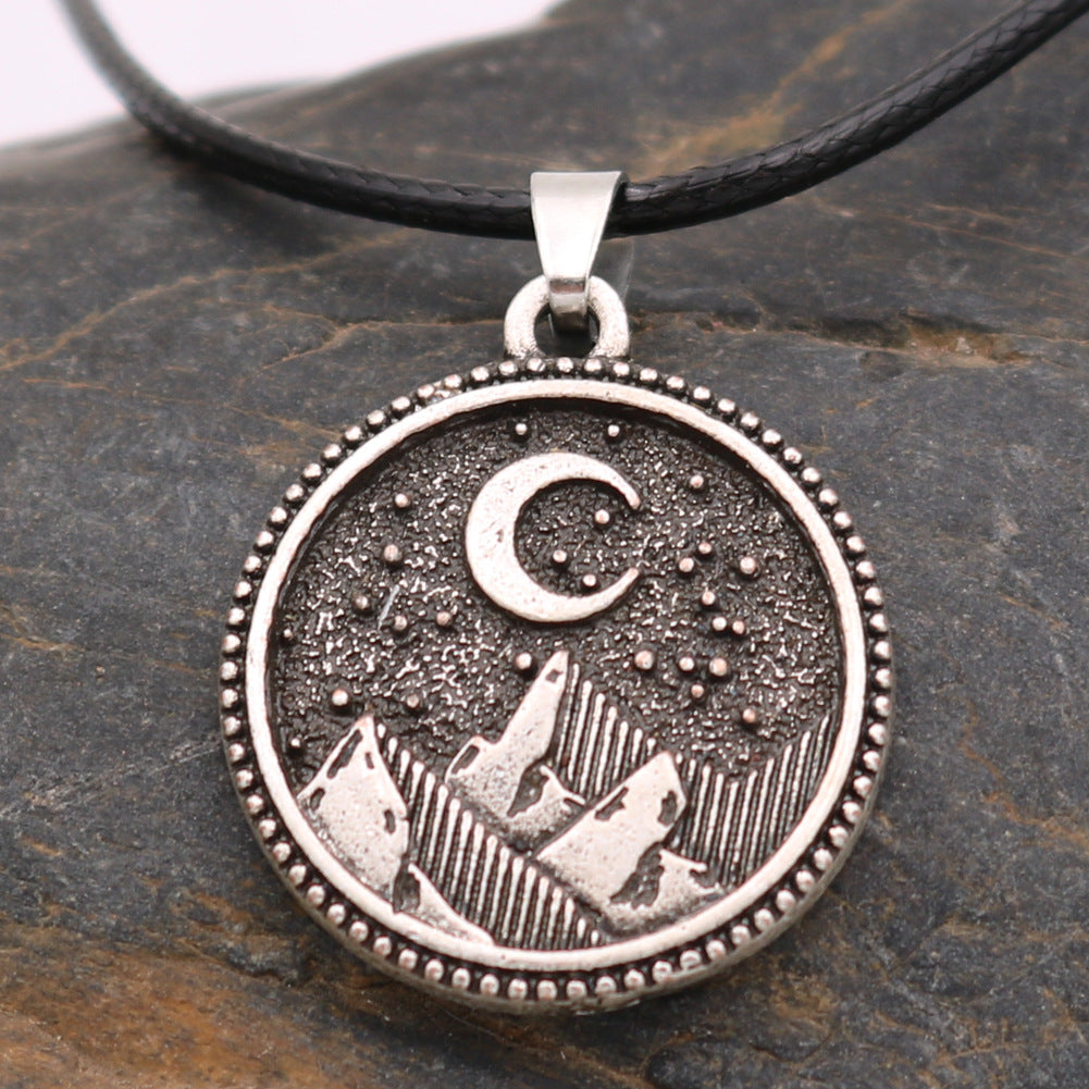 Moonlit Mountain Peak Necklace - Nordic Inspired Men's Metal Accessory