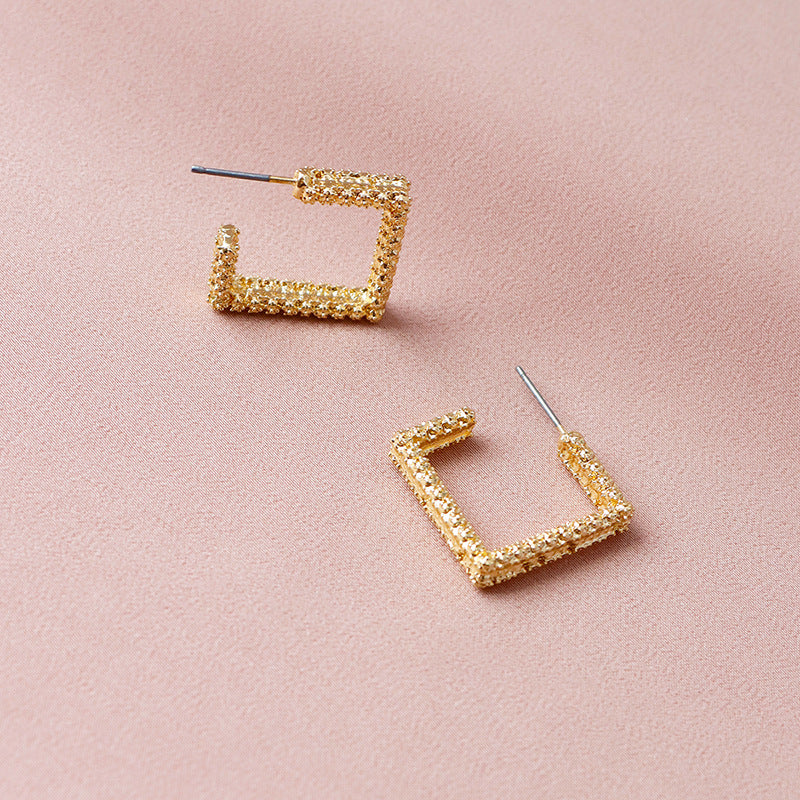 Metallic Geometric Earrings with Simple Texture - Vienna Verve Collection