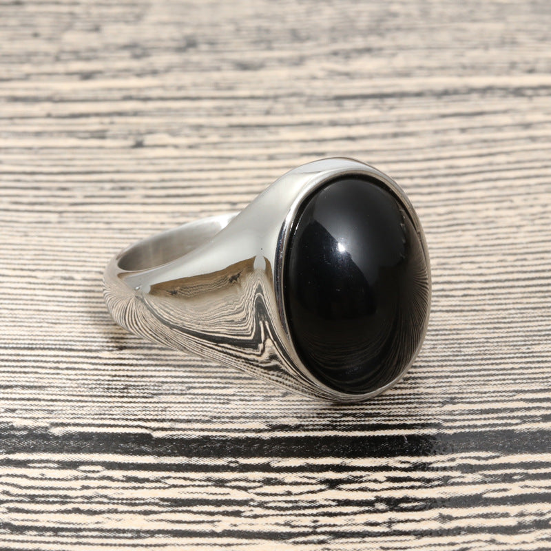 Men's Elite Titanium Steel Ring Featuring a Large Gemstone - Trendsetting Stainless Steel Accessory